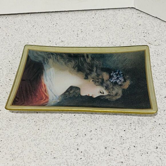 Asti Glass Pin Vanity Ring Dish Small Tray Edwardian Victorian Woman Portrait - Picture 3 of 6